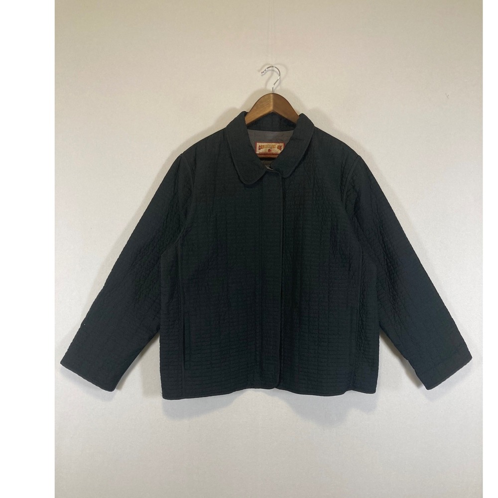 Minimalist Caribbean Joe‎ Womens Large Black Quilted Grid Zip Up Utility Jacket